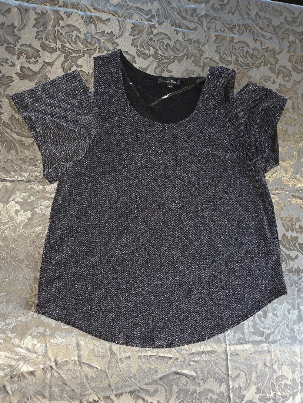 Sloane & Sadie Top - Exposed Shoulder Metalic Sparkle